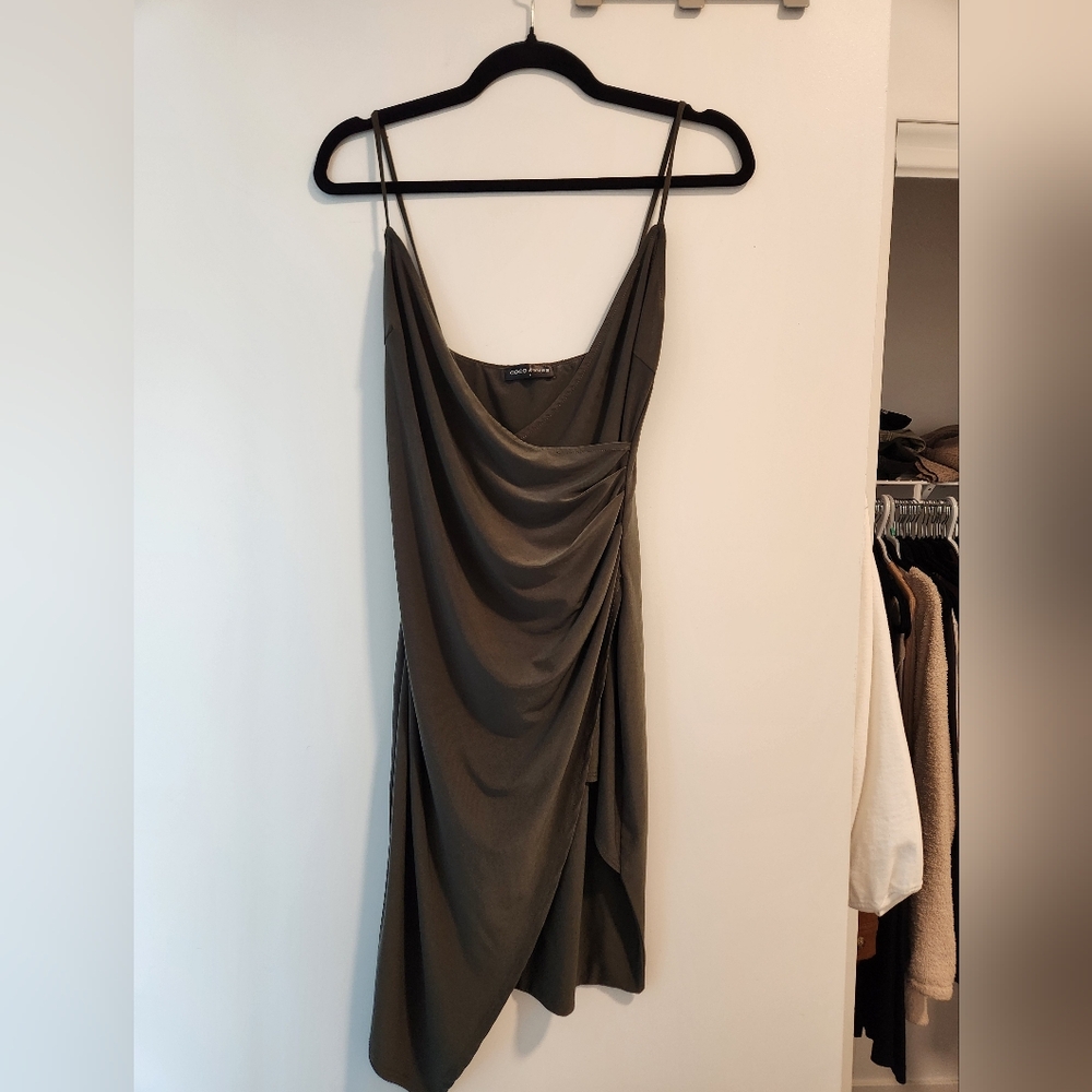 Elegant Olive Green Draped Dress